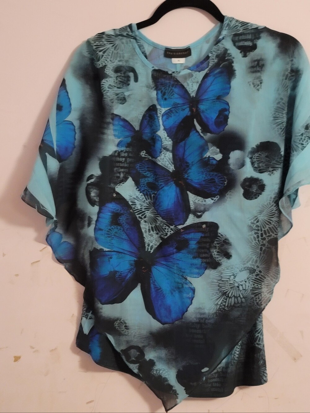 Blue Butterfly Print Tunic Top by Zara